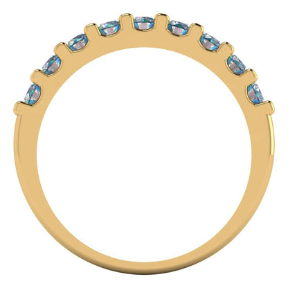 0.63 cttw Blue Moissanite Round Cut Yellow Gold Eternity Wedding Band