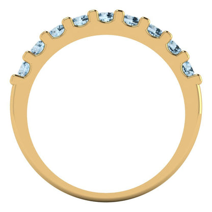0.63 cttw Natural Sky Blue Topaz Round Cut Yellow Gold Eternity Wedding Band