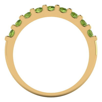 0.63 cttw Natural Peridot Round Cut Yellow Gold Eternity Wedding Band