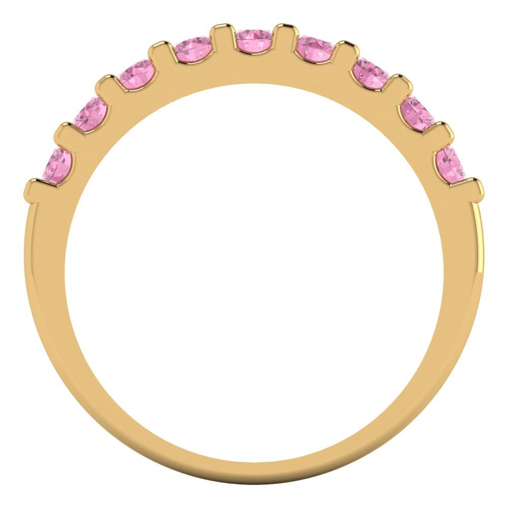 0.63 cttw Simulated Pink Diamond Round Cut Yellow Gold Eternity Wedding Band