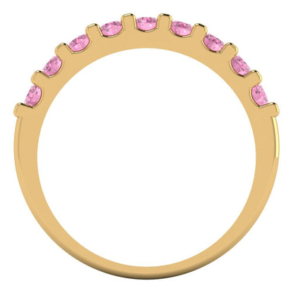 0.63 cttw Simulated Pink Diamond Round Cut Yellow Gold Eternity Wedding Band