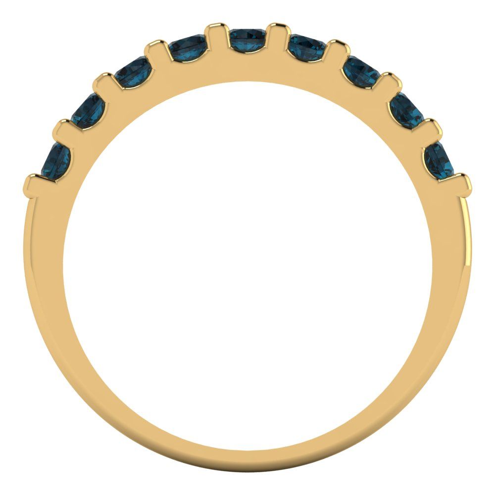 0.63 cttw Natural London Blue Topaz Round Cut Yellow Gold Eternity Wedding Band