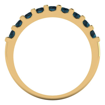 0.63 cttw Natural London Blue Topaz Round Cut Yellow Gold Eternity Wedding Band