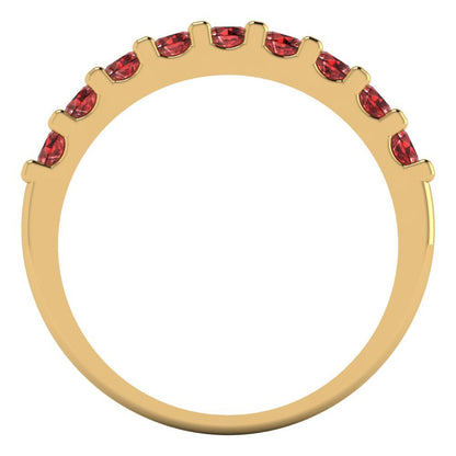 0.63 cttw Natural Garnet Round Cut Yellow Gold Eternity Wedding Band