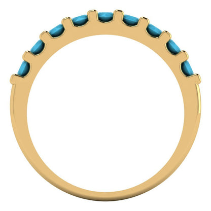 0.63 cttw Simulated Turquoise Round Cut Yellow Gold Eternity Wedding Band