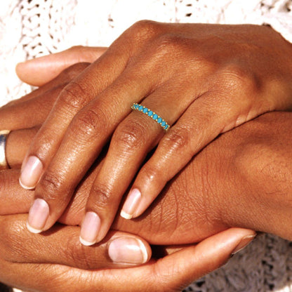 0.63 cttw Simulated Turquoise Round Cut Yellow Gold Eternity Wedding Band