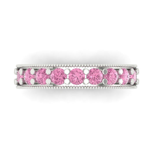 0.81 cttw Simulated Pink Diamond Round Cut White Gold Eternity Wedding Band
