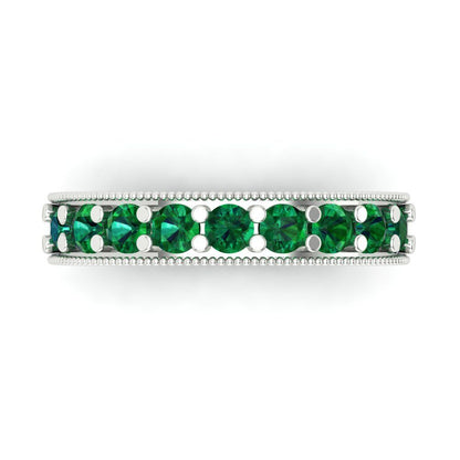 0.81 cttw Simulated Emerald Round Cut White Gold Eternity Wedding Band