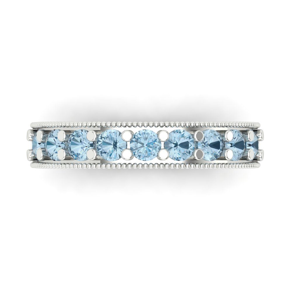 0.81 cttw Natural Sky Blue Topaz Round Cut White Gold Eternity Wedding Band