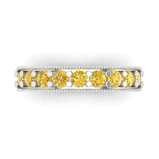 0.81 cttw Simulated Yellow Diamond Round Cut White Gold Eternity Wedding Band