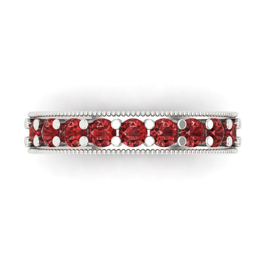 0.81 cttw Natural Garnet Round Cut White Gold Eternity Wedding Band