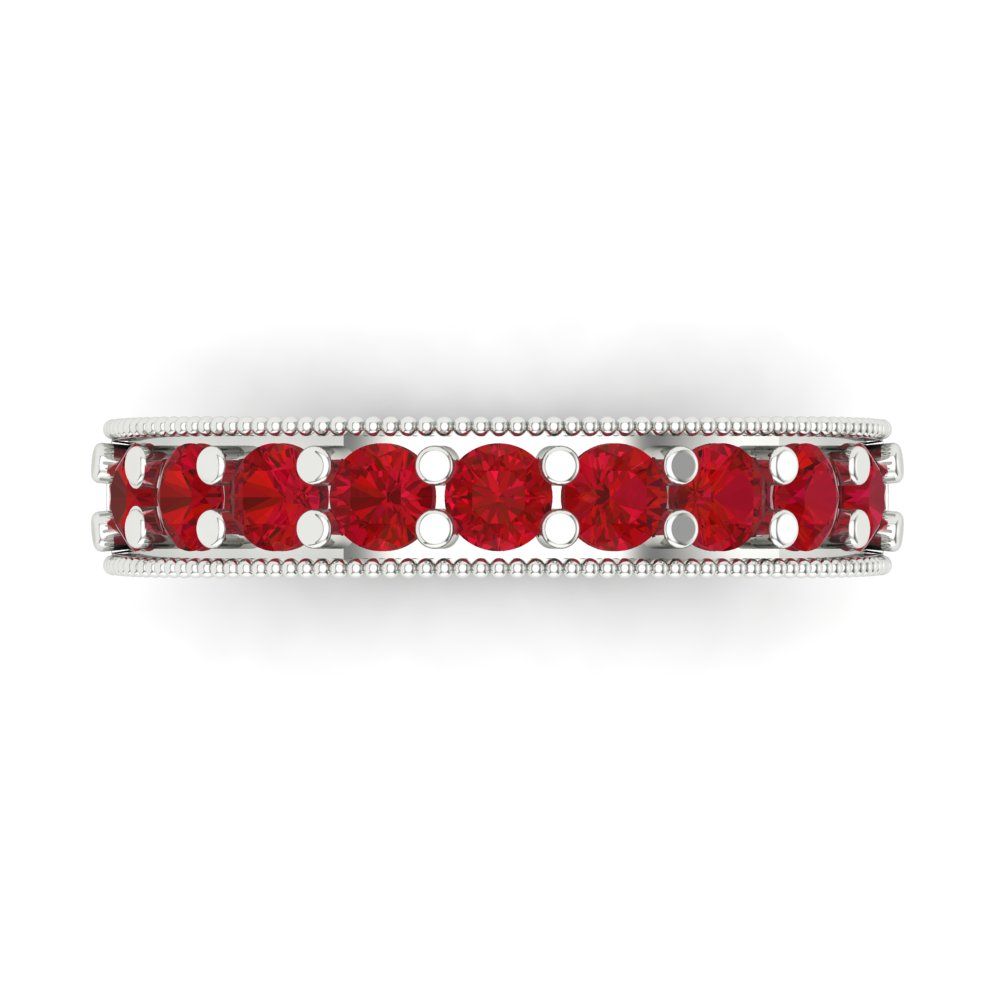 0.81 cttw Simulated Ruby Round Cut White Gold Eternity Wedding Band