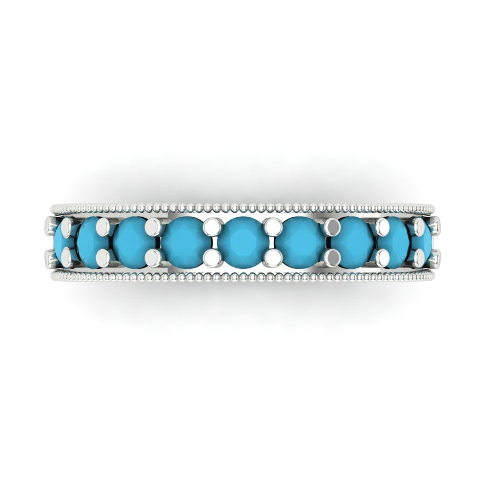 0.81 cttw Simulated Turquoise Round Cut White Gold Eternity Wedding Band
