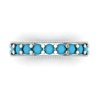 0.81 cttw Simulated Turquoise Round Cut White Gold Eternity Wedding Band