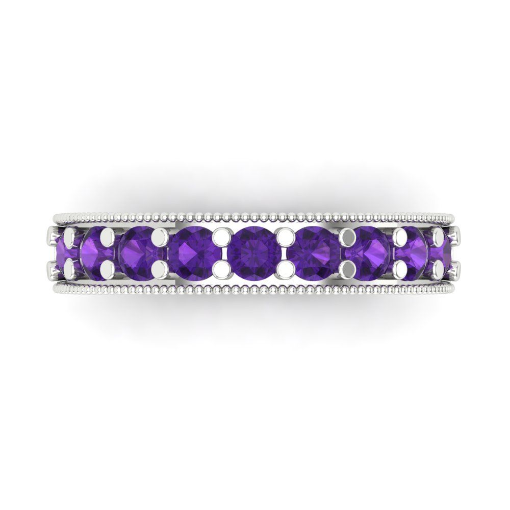 0.81 cttw Natural Amethyst Round Cut White Gold Eternity Wedding Band