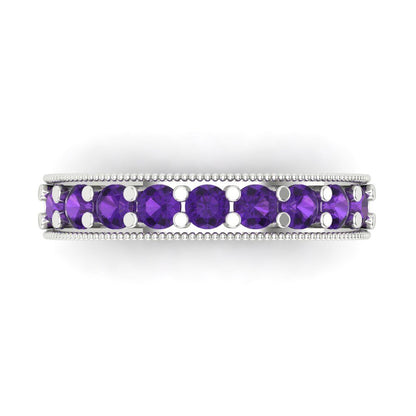 0.81 cttw Natural Amethyst Round Cut White Gold Eternity Wedding Band