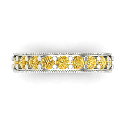 0.81 cttw Natural Citrine Round Cut White Gold Eternity Wedding Band
