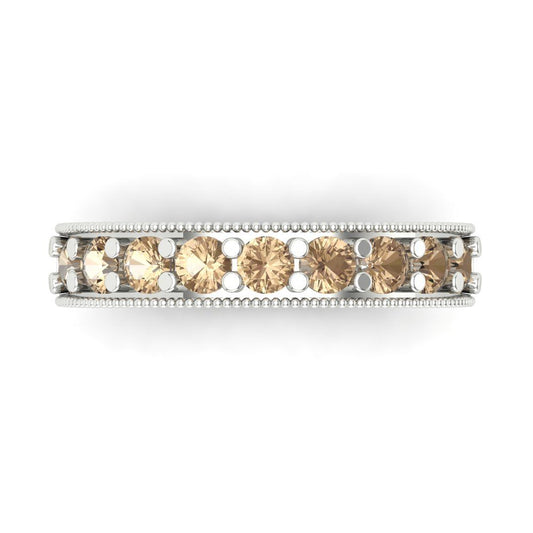 0.81 cttw Yellow Moissanite Round Cut White Gold Eternity Wedding Band