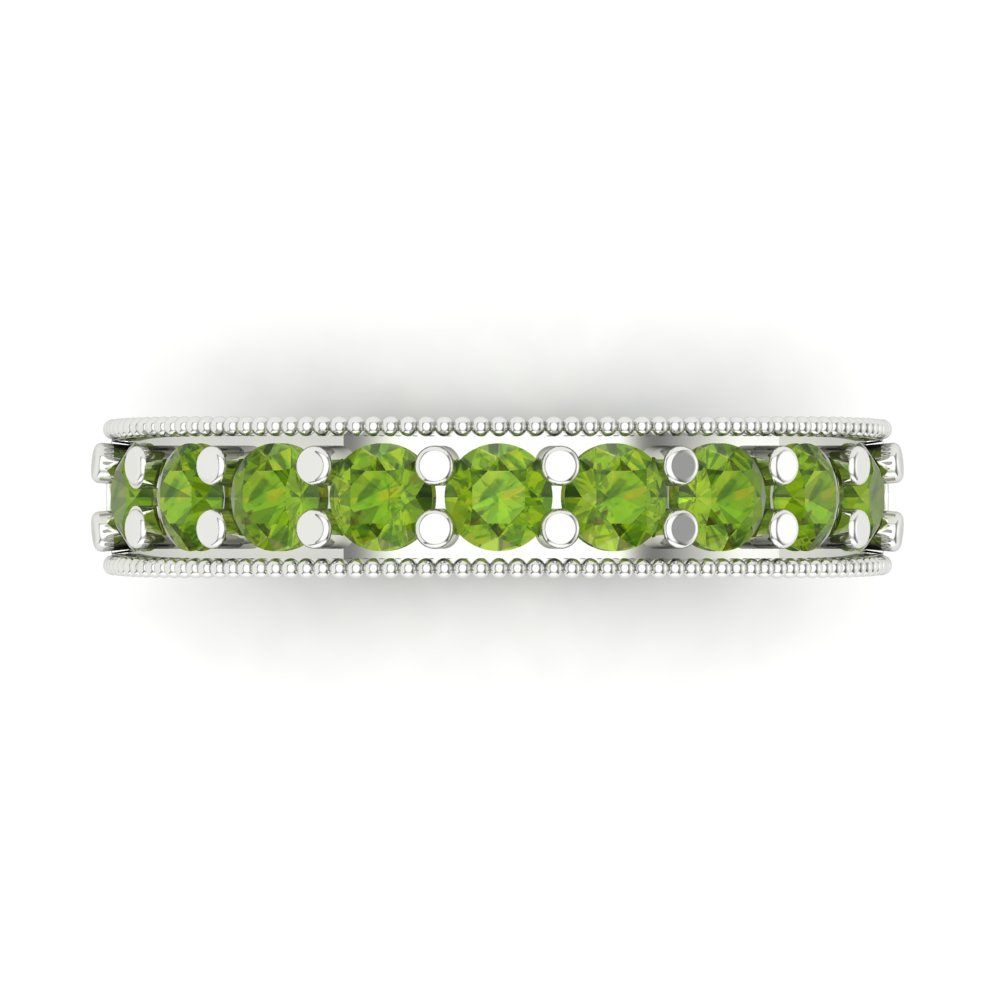 0.81 cttw Natural Peridot Round Cut White Gold Eternity Wedding Band