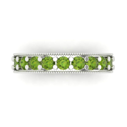 0.81 cttw Natural Peridot Round Cut White Gold Eternity Wedding Band