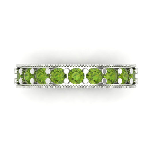0.81 cttw Natural Peridot Round Cut White Gold Eternity Wedding Band
