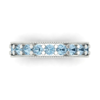 0.81 cttw Natural Swiss Blue Topaz Round Cut White Gold Eternity Wedding Band