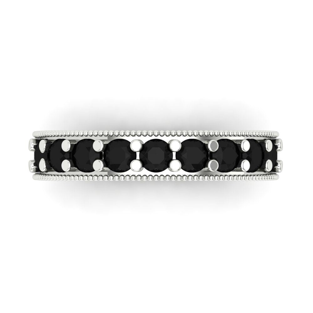 0.81 cttw Natural Onyx Round Cut White Gold Eternity Wedding Band