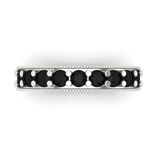 0.81 cttw Natural Onyx Round Cut White Gold Eternity Wedding Band