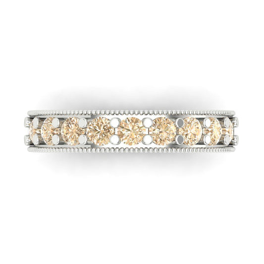 0.81 cttw Natural Morganite Round Cut White Gold Eternity Wedding Band