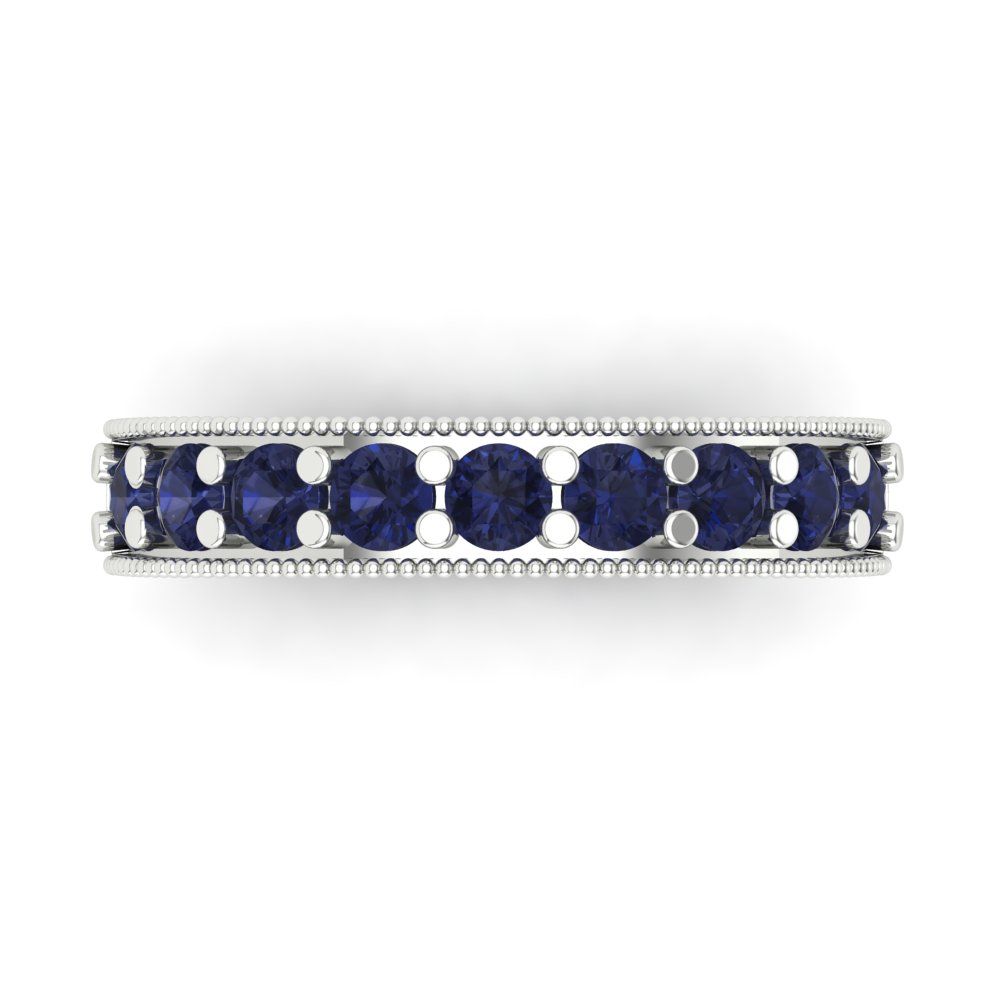 0.81 cttw Simulated Blue Sapphire Round Cut White Gold Eternity Wedding Band