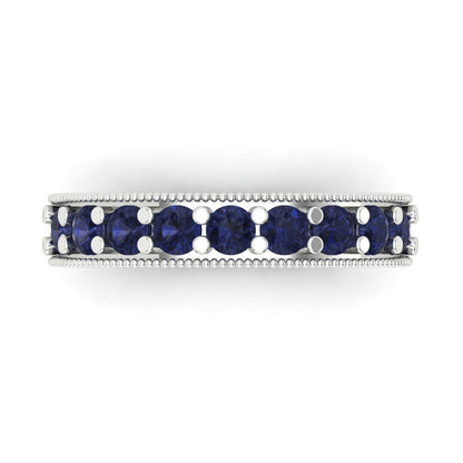 0.81 cttw Simulated Blue Sapphire Round Cut White Gold Eternity Wedding Band