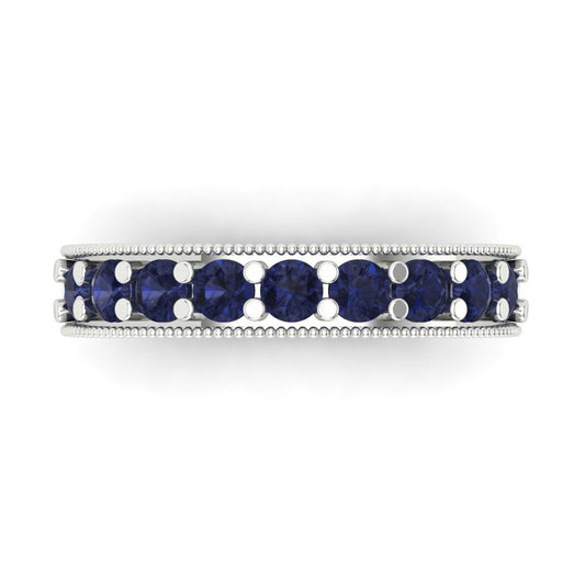 0.81 cttw Simulated Blue Sapphire Round Cut White Gold Eternity Wedding Band