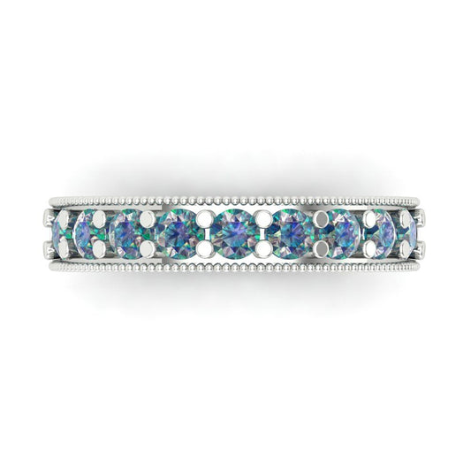 0.81 cttw Blue Moissanite Round Cut White Gold Eternity Wedding Band