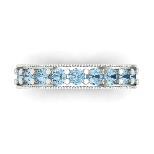 0.81 cttw Natural Aquamarine Round Cut White Gold Eternity Wedding Band