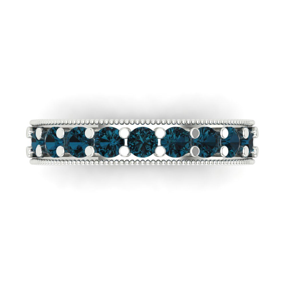 0.81 cttw Natural London Blue Topaz Round Cut White Gold Eternity Wedding Band