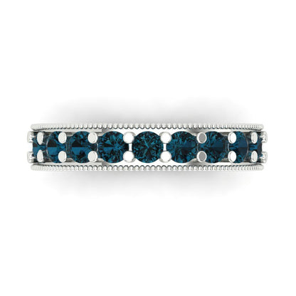0.81 cttw Natural London Blue Topaz Round Cut White Gold Eternity Wedding Band