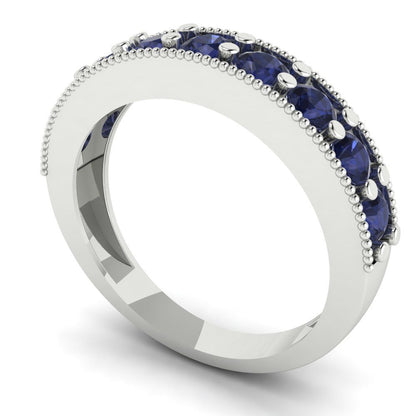 0.81 cttw Simulated Blue Sapphire Round Cut White Gold Eternity Wedding Band