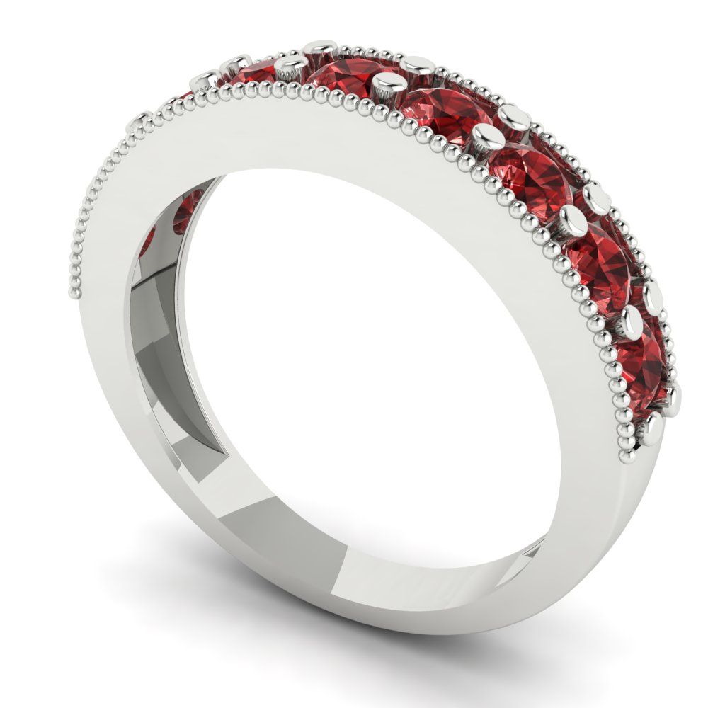 0.81 cttw Natural Garnet Round Cut White Gold Eternity Wedding Band