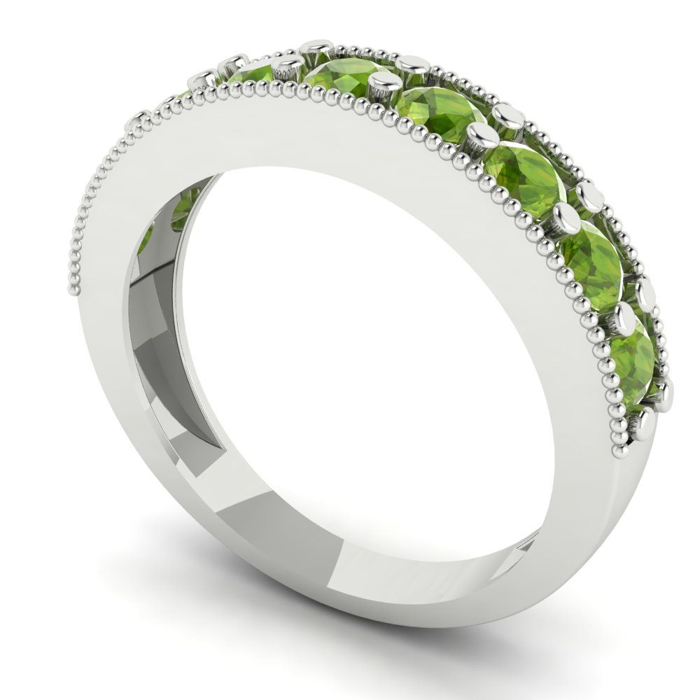0.81 cttw Natural Peridot Round Cut White Gold Eternity Wedding Band