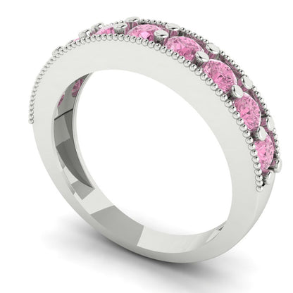 0.81 cttw Simulated Pink Diamond Round Cut White Gold Eternity Wedding Band