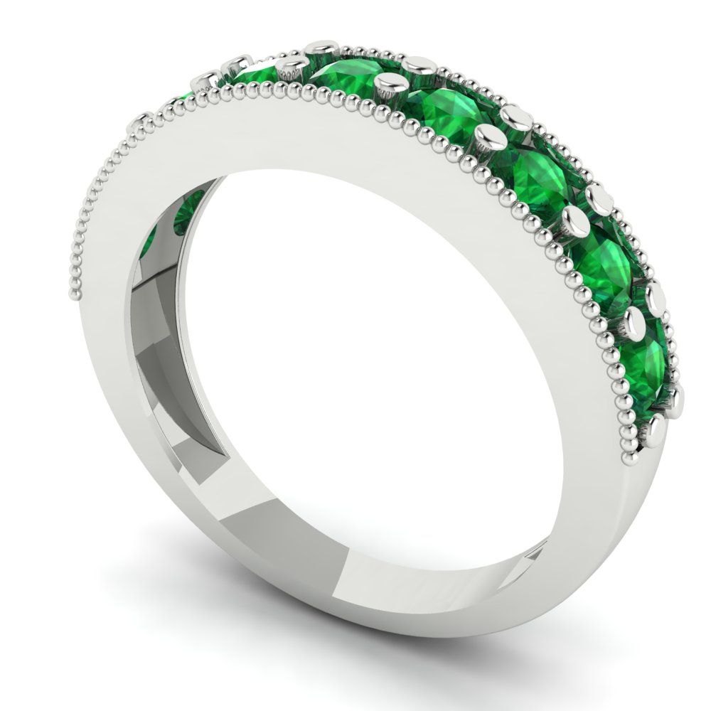0.81 cttw Simulated Emerald Round Cut White Gold Eternity Wedding Band