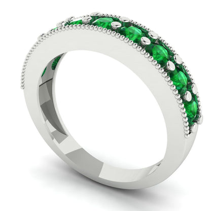 0.81 cttw Simulated Emerald Round Cut White Gold Eternity Wedding Band