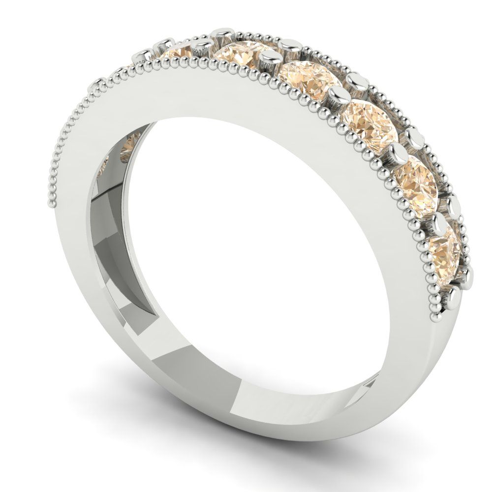 0.81 cttw Natural Morganite Round Cut White Gold Eternity Wedding Band