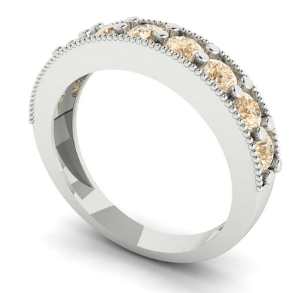 0.81 cttw Natural Morganite Round Cut White Gold Eternity Wedding Band