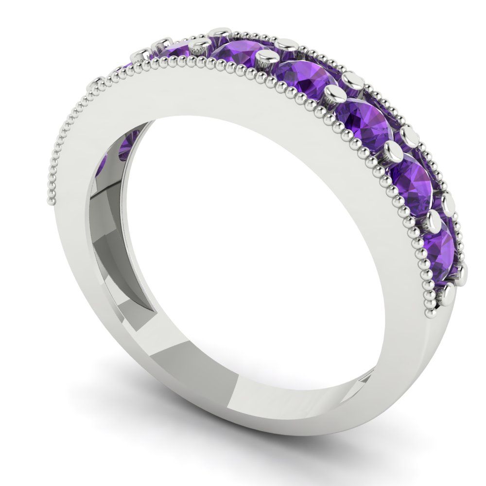 0.81 cttw Natural Amethyst Round Cut White Gold Eternity Wedding Band