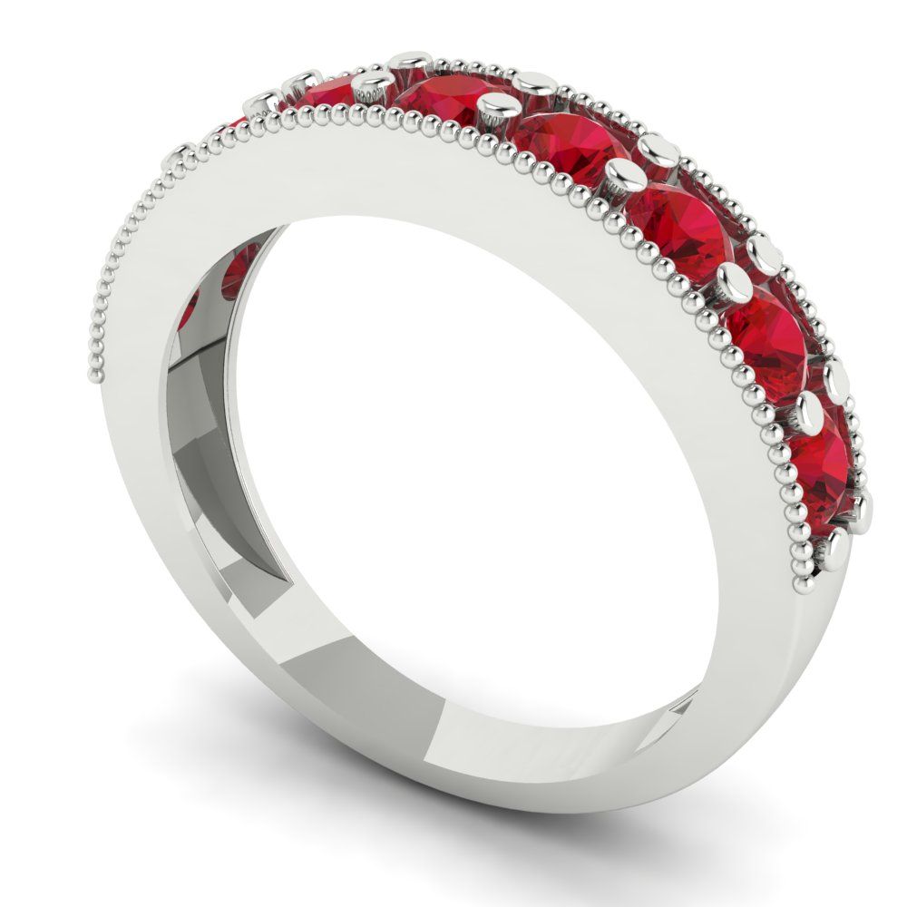 0.81 cttw Simulated Ruby Round Cut White Gold Eternity Wedding Band