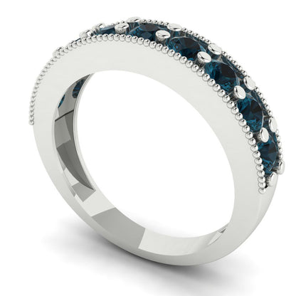 0.81 cttw Natural London Blue Topaz Round Cut White Gold Eternity Wedding Band