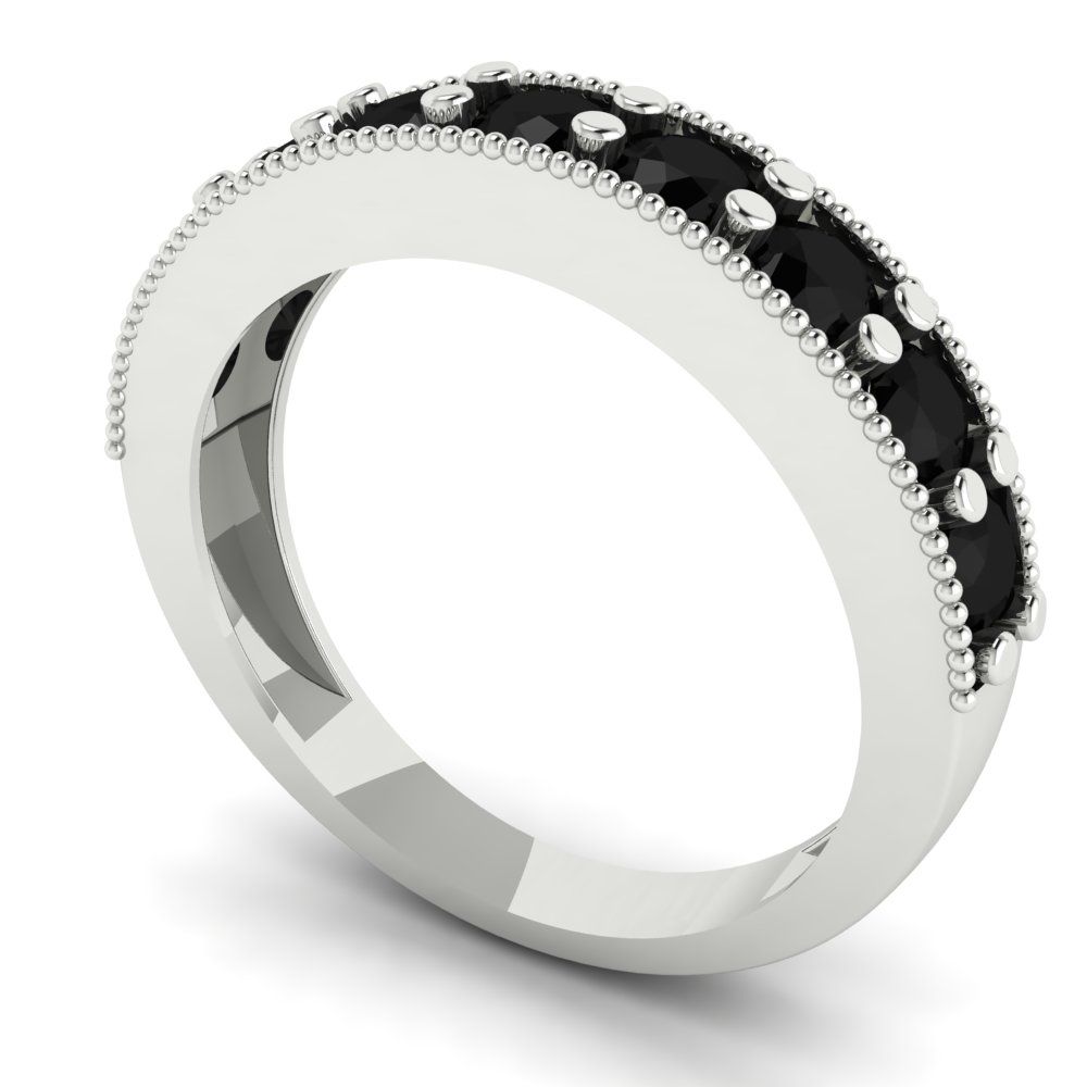 0.81 cttw Natural Onyx Round Cut White Gold Eternity Wedding Band