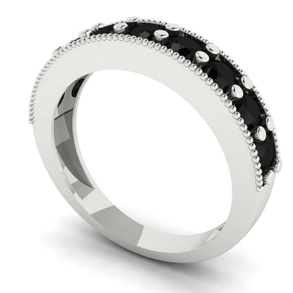 0.81 cttw Natural Onyx Round Cut White Gold Eternity Wedding Band