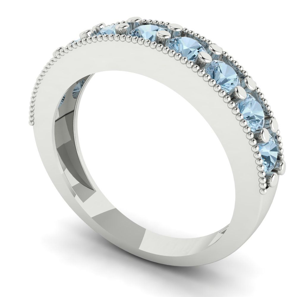 0.81 cttw Natural Swiss Blue Topaz Round Cut White Gold Eternity Wedding Band